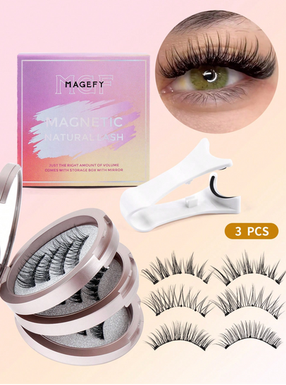 3-Pair Short Magnetic False Eyelashes with Applicator
