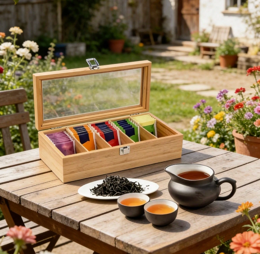 Wooden Tea Bag Storage Box with Shelves