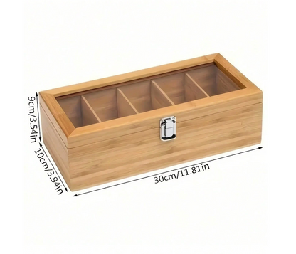 Wooden Tea Bag Storage Box with Shelves