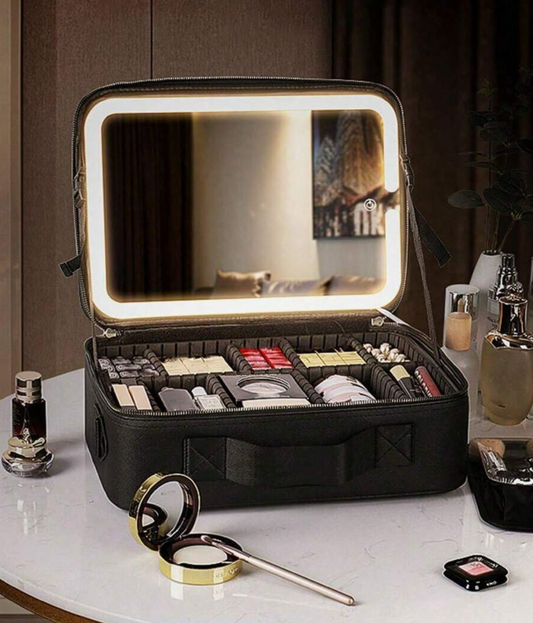 Large-Capacity Travel Makeup Bag with LED Mirror