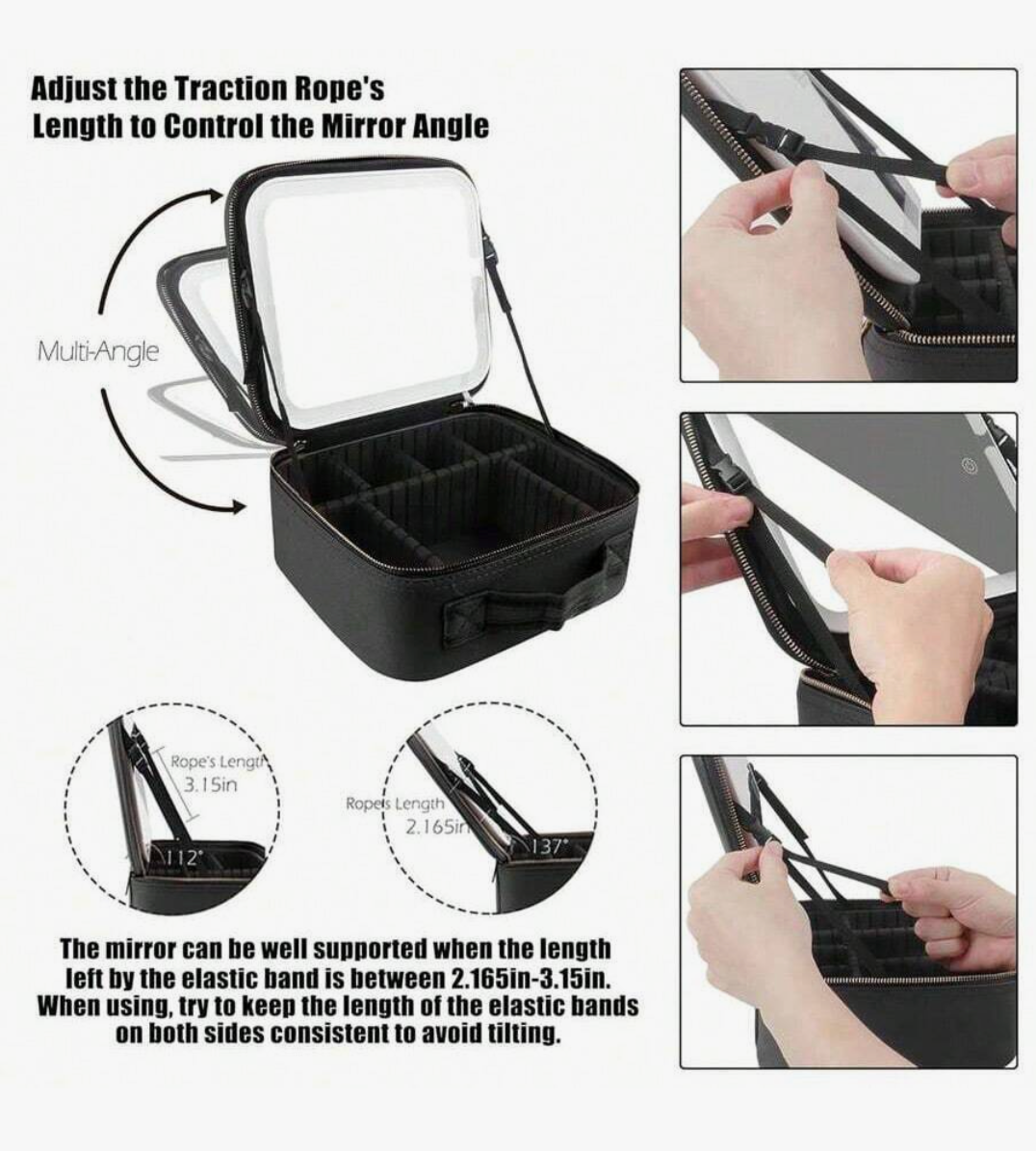 Large-Capacity Travel Makeup Bag with LED Mirror