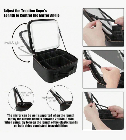 Large-Capacity Travel Makeup Bag with LED Mirror