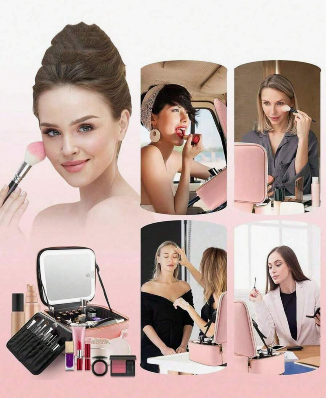 Large-Capacity Travel Makeup Bag with LED Mirror