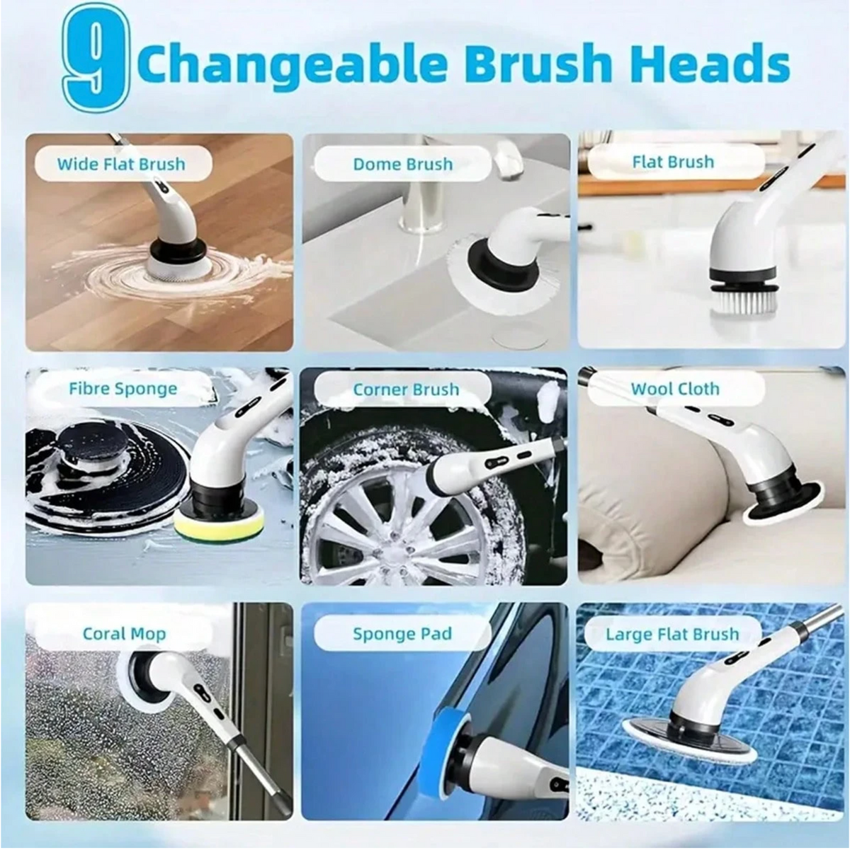 Cordless Electric Spin Scrubber with 8 Brush Heads