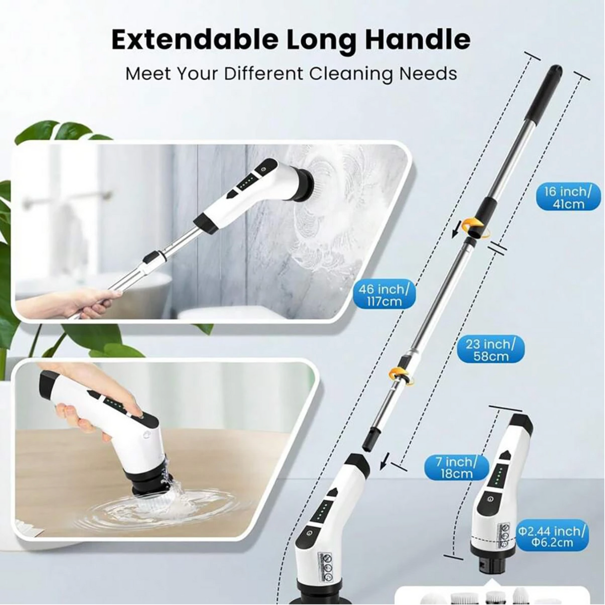 Cordless Electric Spin Scrubber with 8 Brush Heads