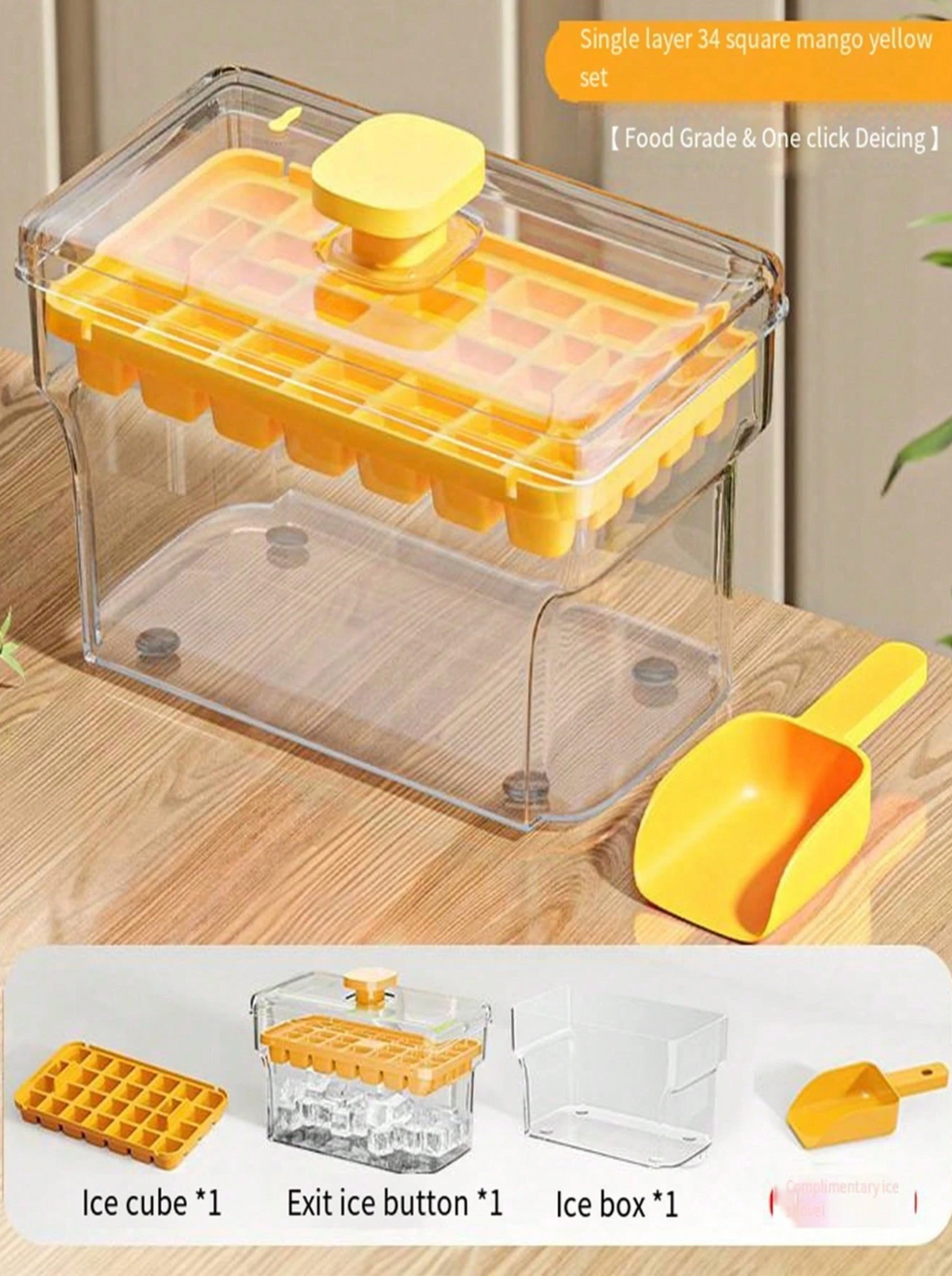 Easy-Release Ice Cube Tray with Scoop & Storage Box 68 Grid