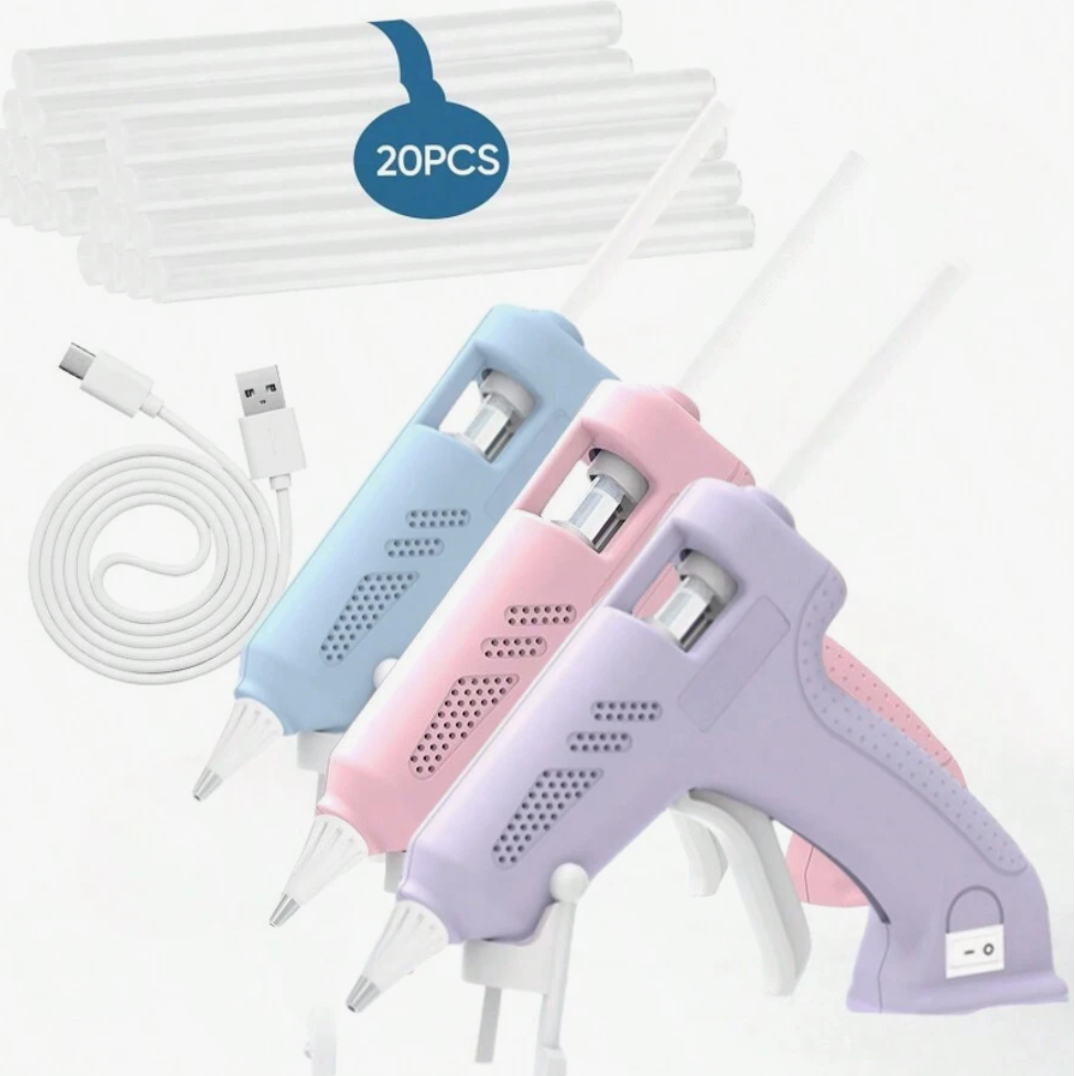Cordless Hot Glue Gun Kit – USB Rechargeable Glue Gun with 20 Glue Sticks