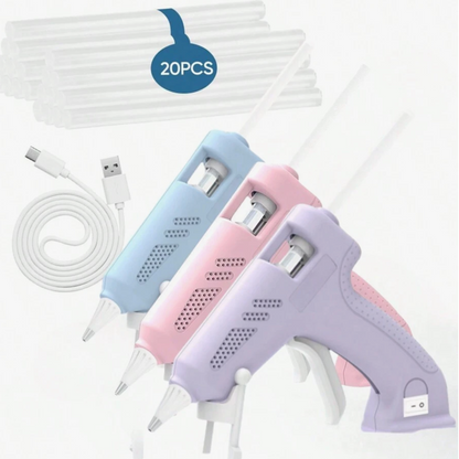 Cordless Hot Glue Gun Kit – USB Rechargeable Glue Gun with 20 Glue Sticks
