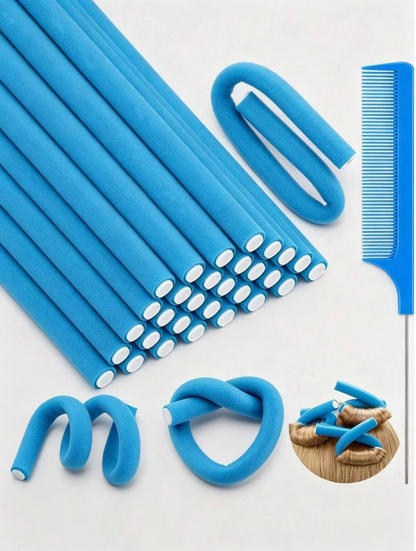 Flexible Foam Hair Curling Rods with Rat Tail Comb