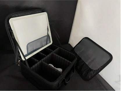 Large-Capacity Travel Makeup Bag with LED Mirror