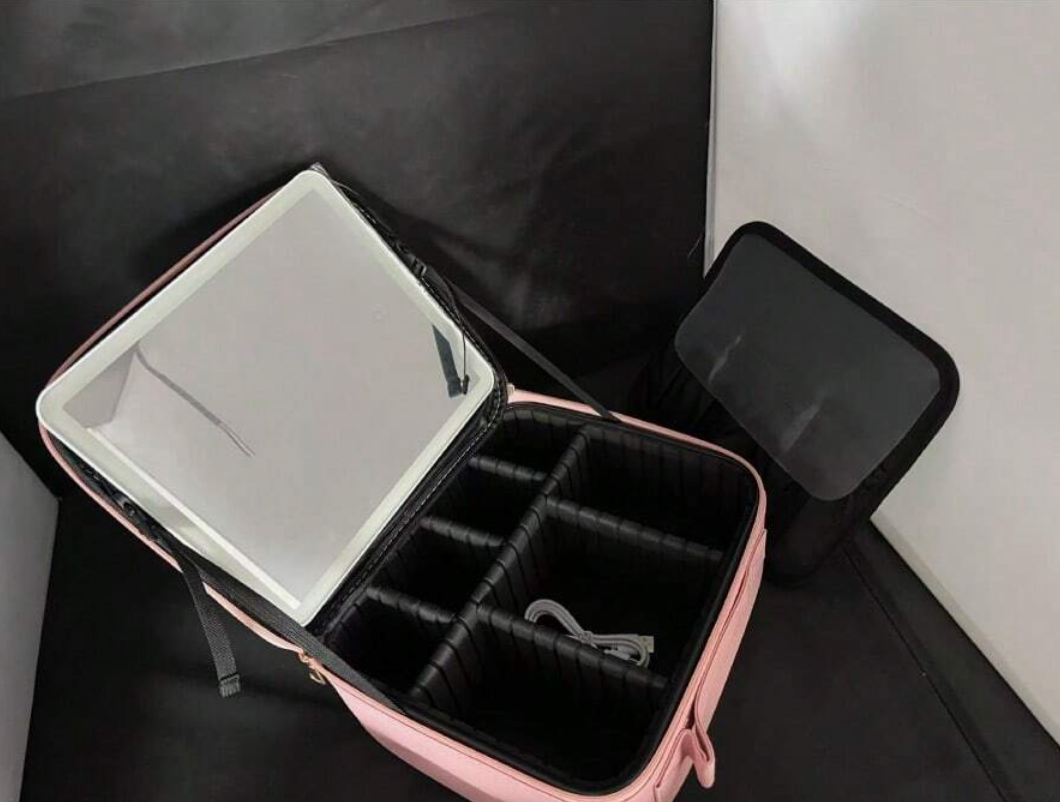 Large-Capacity Travel Makeup Bag with LED Mirror