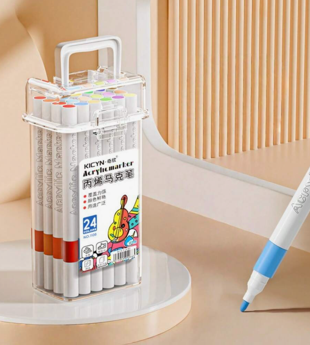 Portable Acrylic Marker Set with Storage Bucket