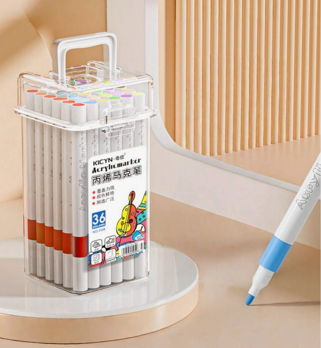 Portable Acrylic Marker Set with Storage Bucket