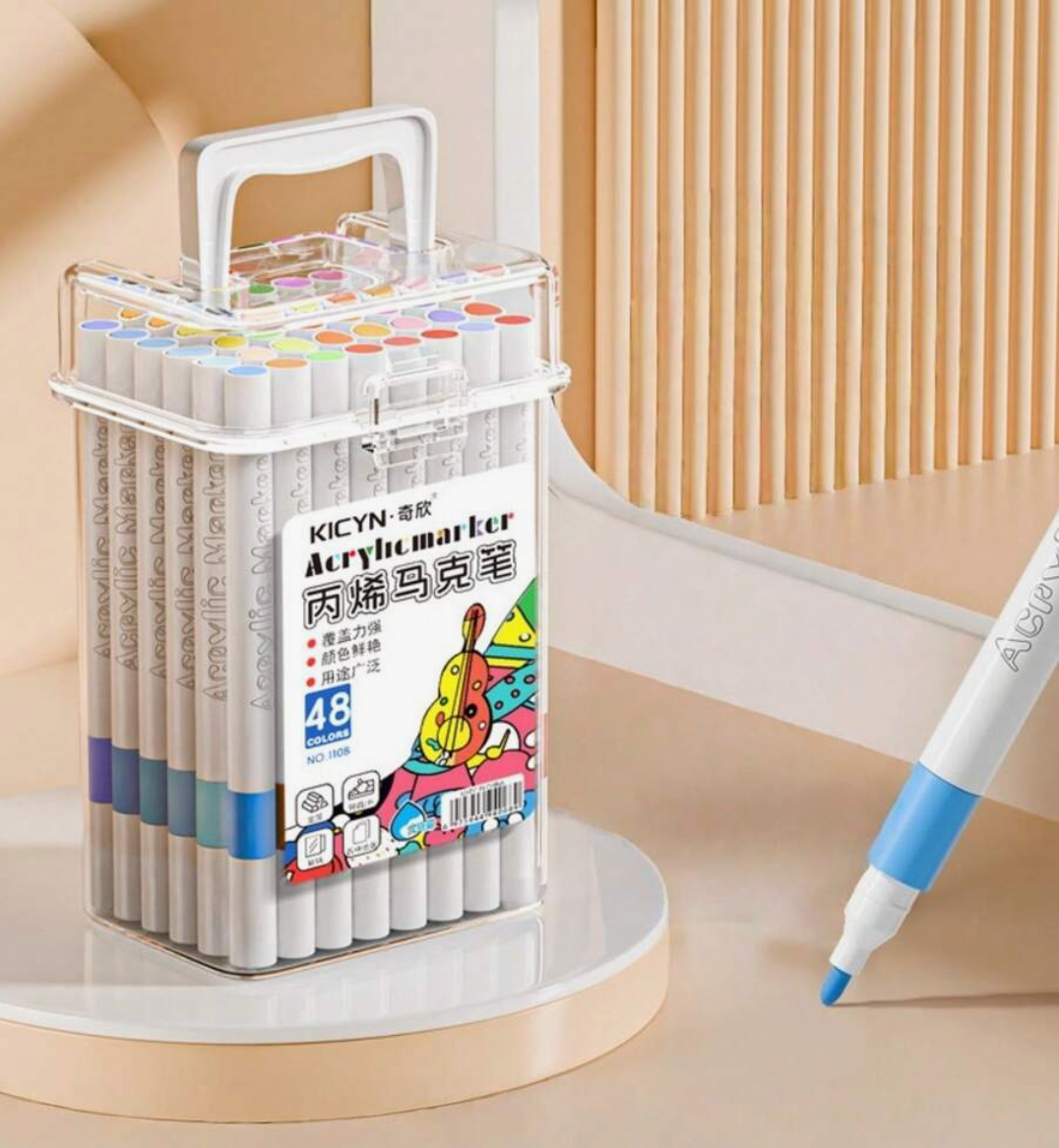 Portable Acrylic Marker Set with Storage Bucket