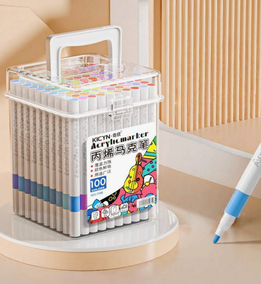 Portable Acrylic Marker Set with Storage Bucket